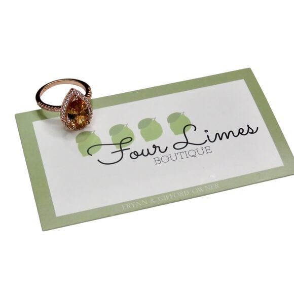 Macy's Rose Gold Pear Teardrop Halo Morganite Diamond Ring S 925 Size 7 - Picture 11 of 11